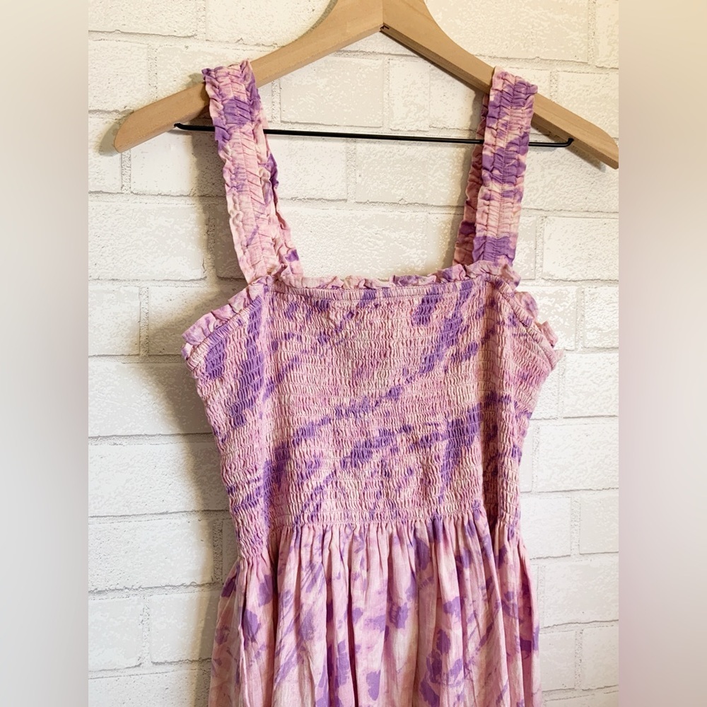 New GAP Pink and Lilac Tie Dye Print Smocked Casual Mini Sun Dress - Picture 6 of 9